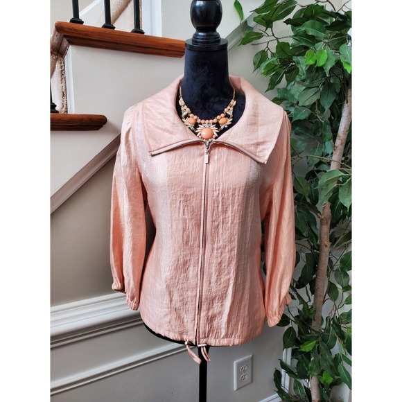 Ruby Rd. Women Solid Pink Rayon Full Zip Front Long Sleeve Jacket Blazer Size 12 - Picture 1 of 10